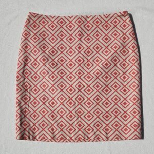Ann Taylor Petite Geometric Print Pencil Skirt - Coral & Cream - Size 6P